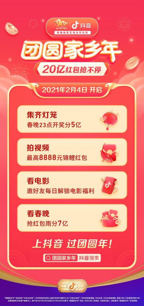 抖音2021春节分20亿如何获取 过年抖音春晚发20亿瓜分指南