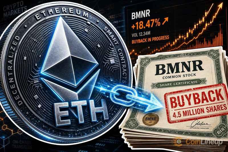Bitmine 购入 10,399 枚 ETH 并回购 450 万股 BMNR 股票